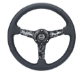 Picture of NRG Sport Steering Wheel 350mm- 1-5in- Deep Black Etched Spokes- Black Leather w- Black Stitch