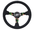Picture of NRG Reinforced Steering Wheel 350mm - 3in- Deep Black Suede w- 5mm Floral 3-Spoke Center