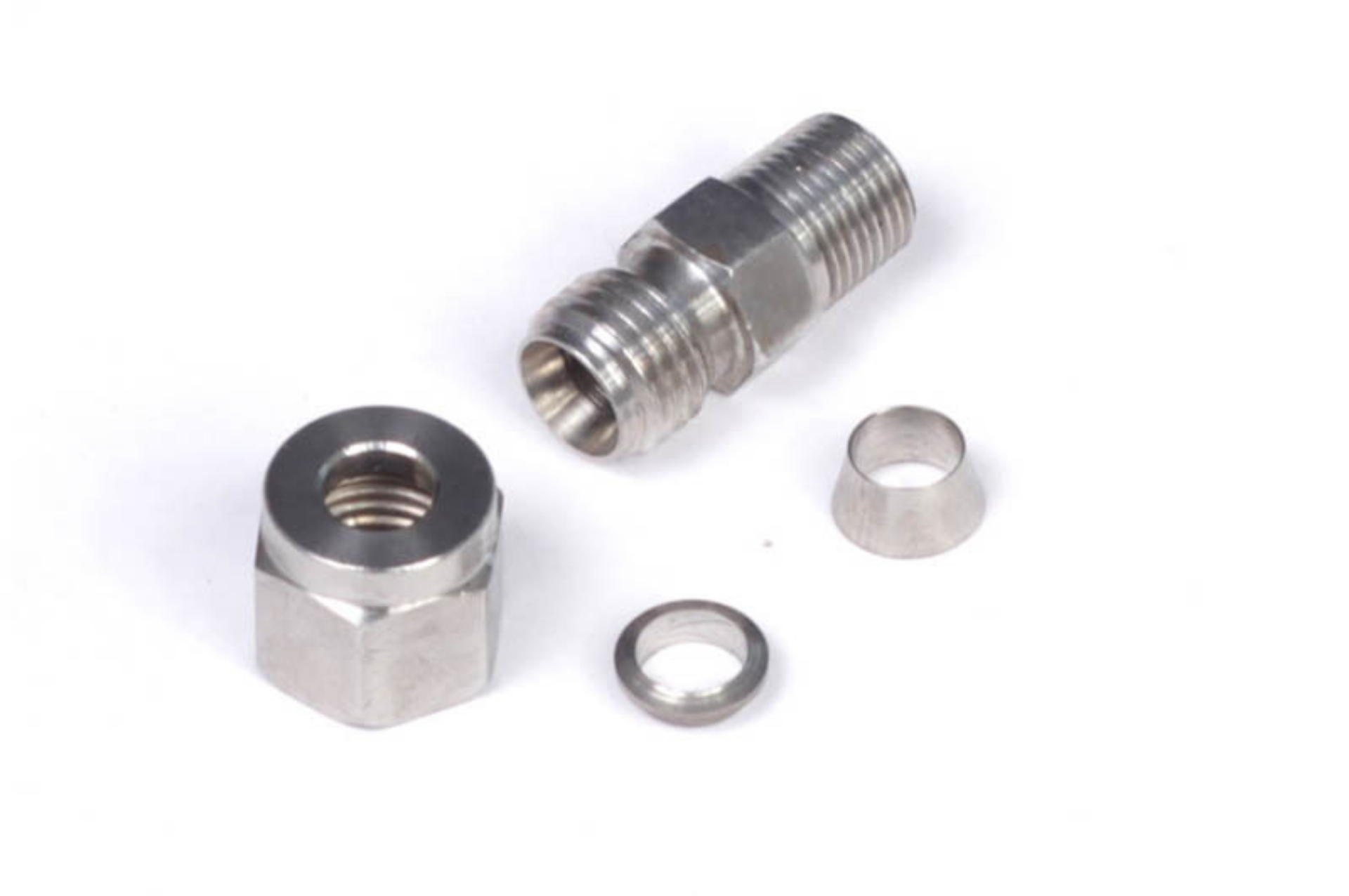 Picture of Haltech 1-4in Stainless Compression 1-8in NPT Thread Fitting Kit w-Nut & Ferrule