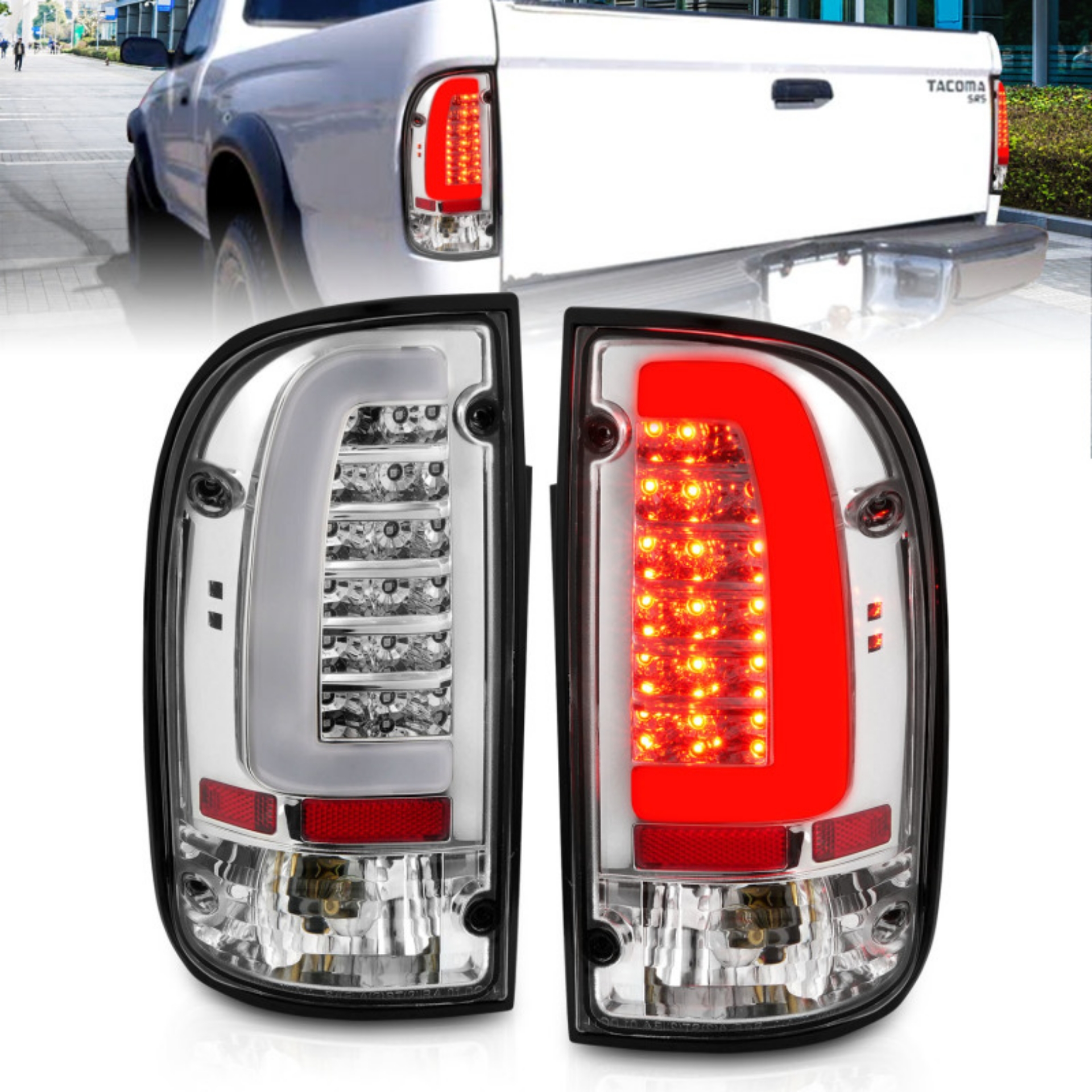 Picture of ANZO 95-00 Toyota Tacoma LED Taillights Chrome Housing Clear Lens Pair