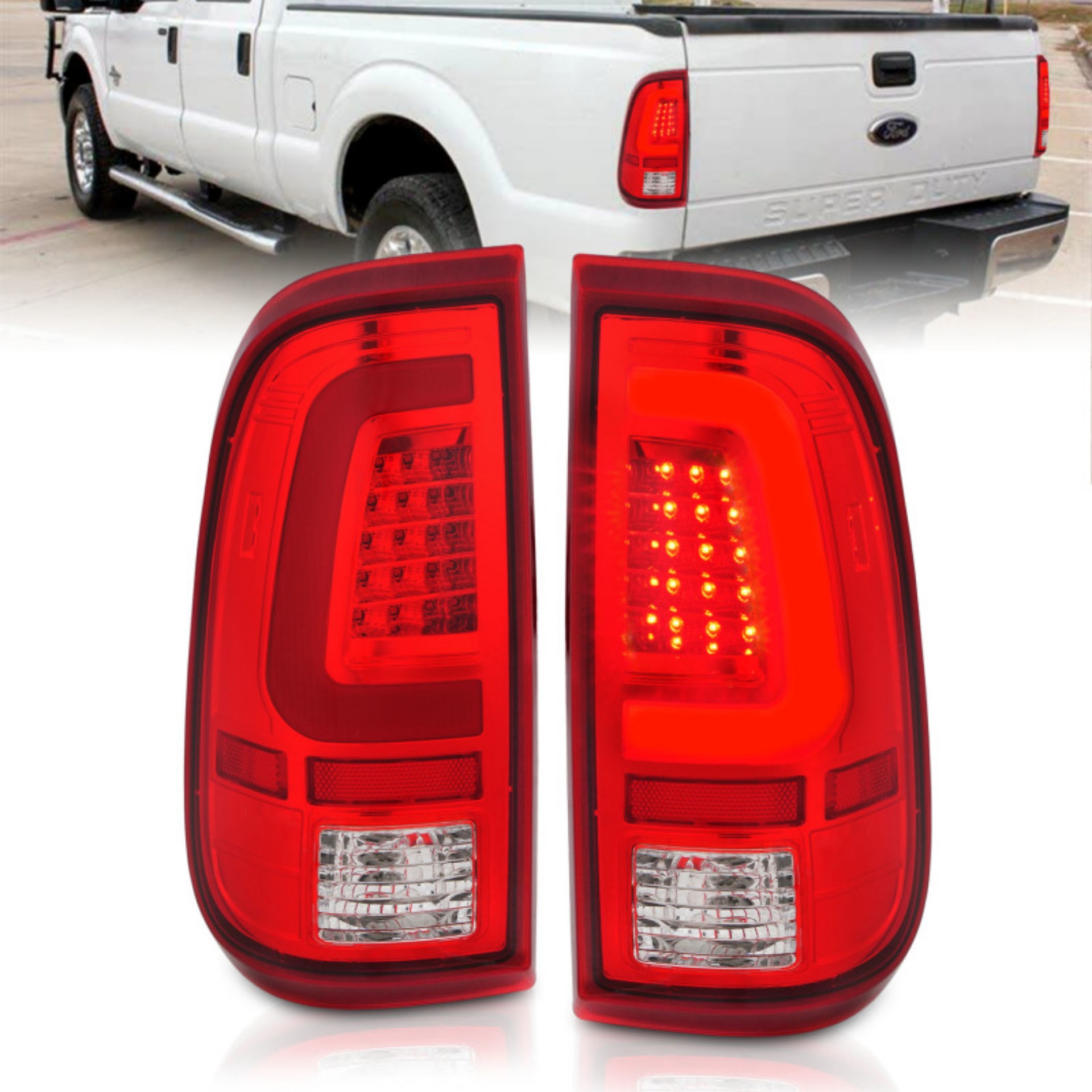 Picture of ANZO 2008-2016 Ford F-250 LED Taillights Chrome Housing Red-Clear Lens Pair