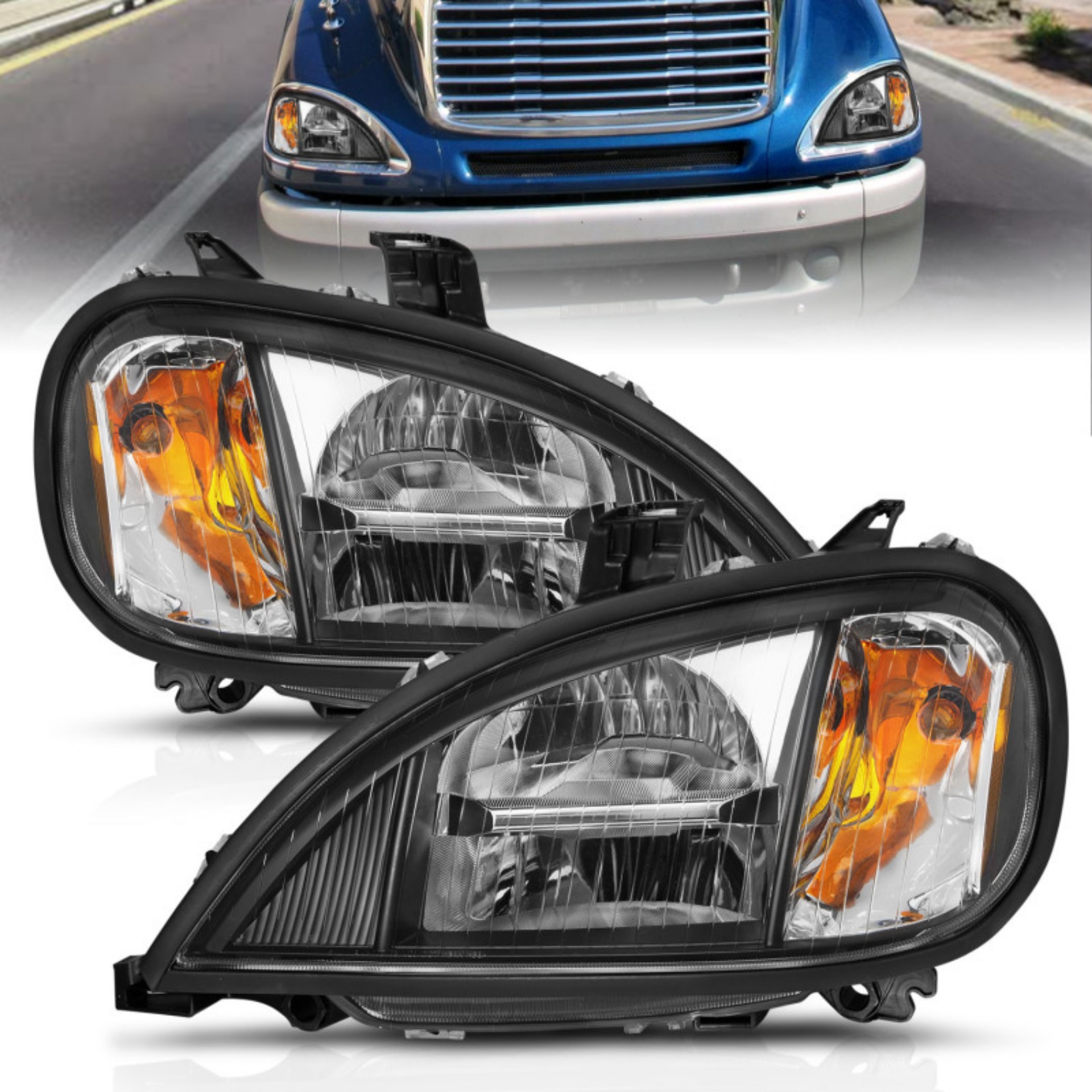Picture of ANZO 1996-2013 Freightliner Columbia LED Crystal Headlights Black Housing w- Clear Lens Pair