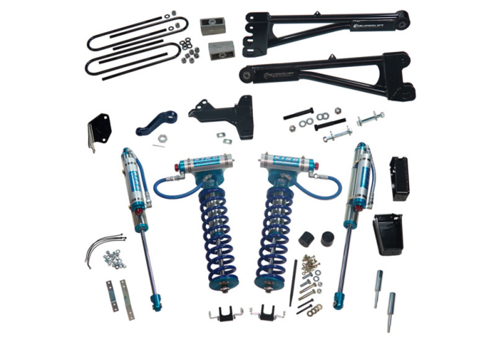 Picture of Superlift 05-07 Ford F-250-F-350 SD 4WD 6in Lift Kit w-Repl Radius Arms & King Coilovers Rear Shocks