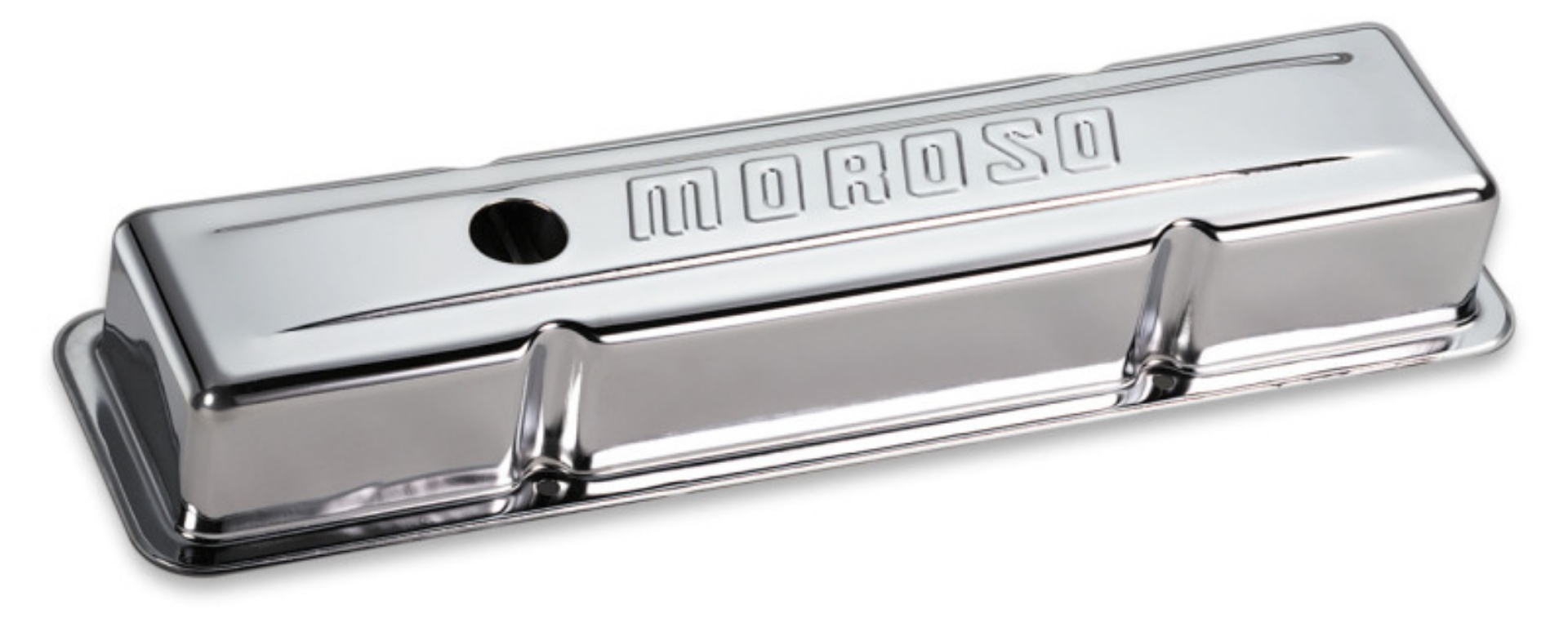Picture of Moroso Chevrolet Small Block Valve Cover - w-Baffle - Stock Height - Stamped Steel Chrome Plated