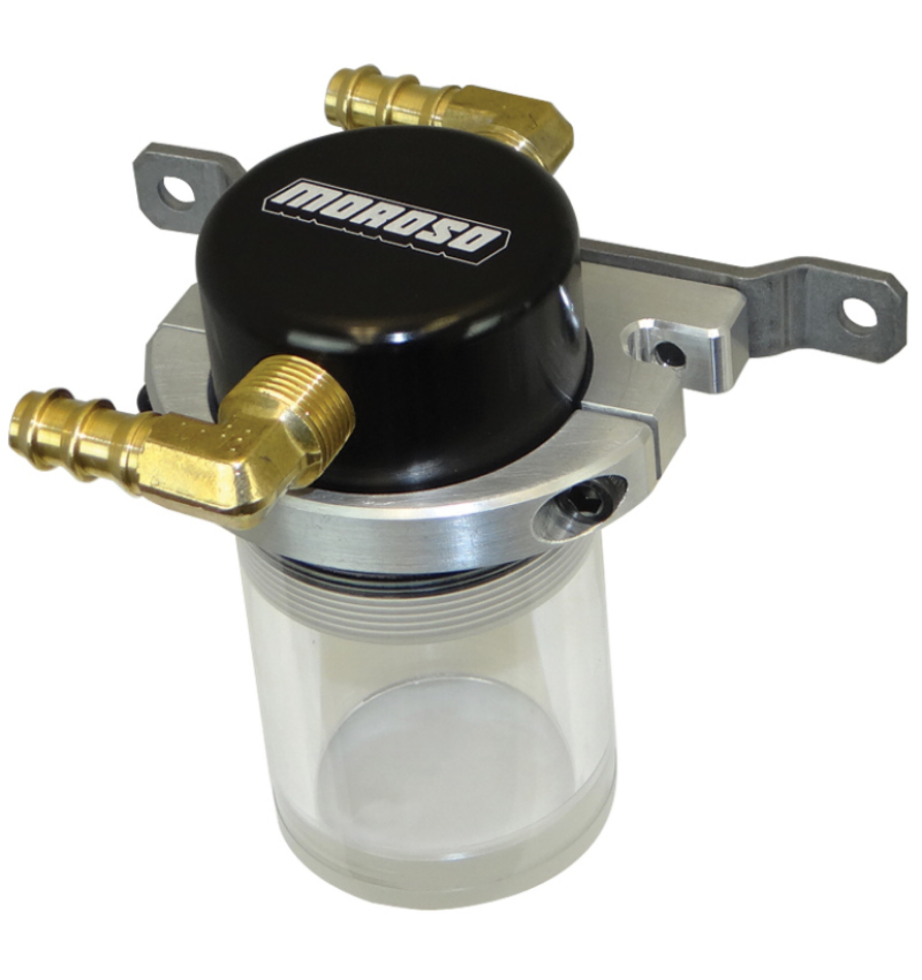 Picture of Moroso Universal Air-Oil Separator Catch Can - Small Body w-o Drain - Billet Alum - Blk-Clear Bottom