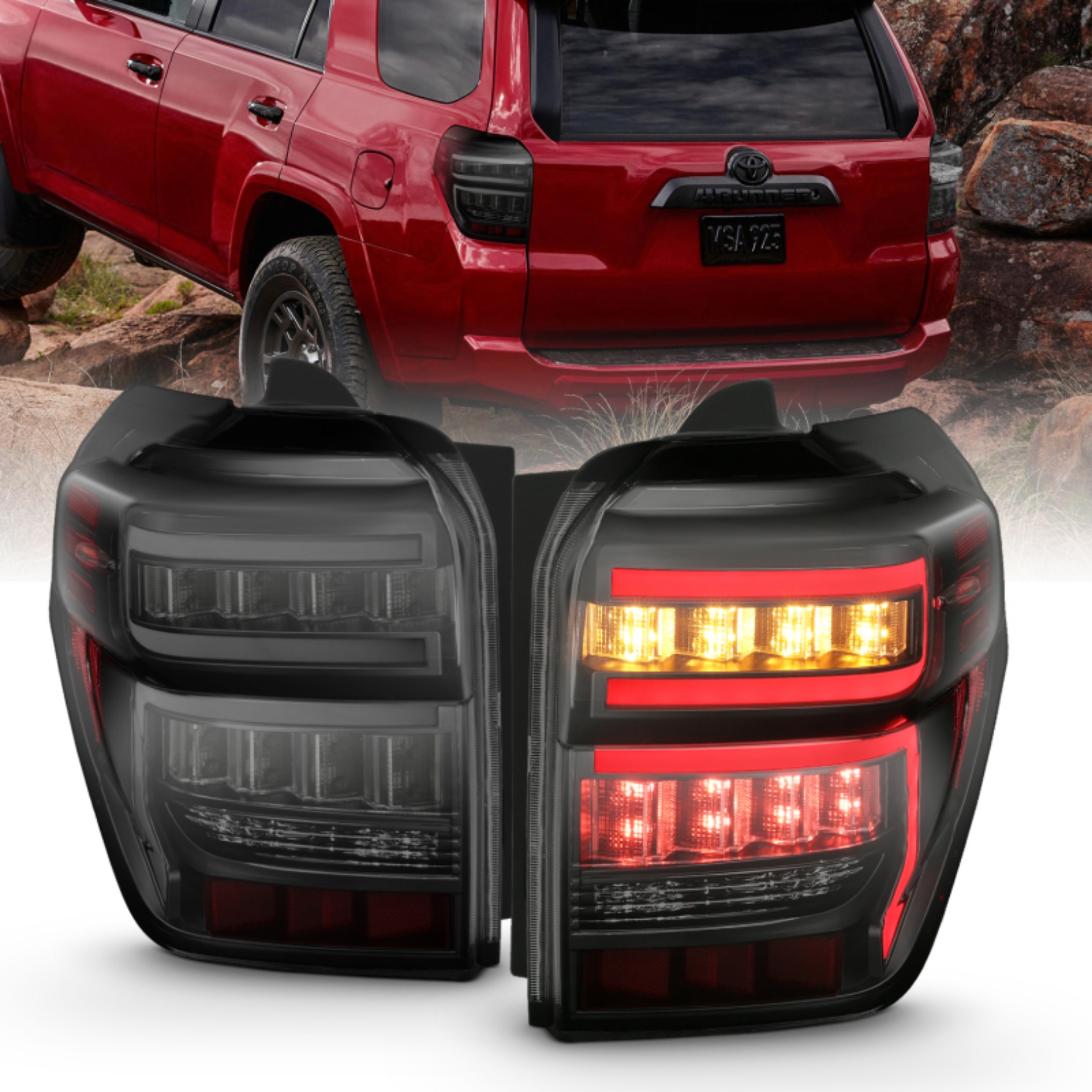 Picture of ANZO 2014-2020 Toyota 4Runner T-L Black Housing Smoke Lens Red Light Bar W-Sequential