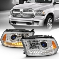 Picture of ANZO 2009-2018 Dodge Ram 1500 Projector Plank Style Switchback H-L Halo Chrome Amber OE Style