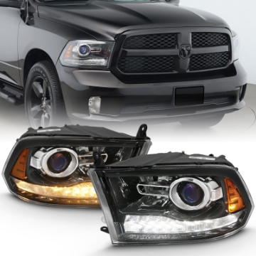 Picture of ANZO 2009-2018 Dodge Ram 1500 Projector Plank Style Switchback H-L Halo Black Amber OE Style