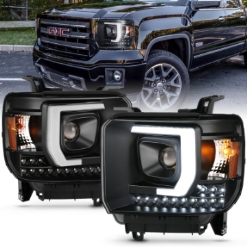 Picture of ANZO 2014-2015 GMC Sierra 1500HD Projector Plank Style Headlight Black W- DRL