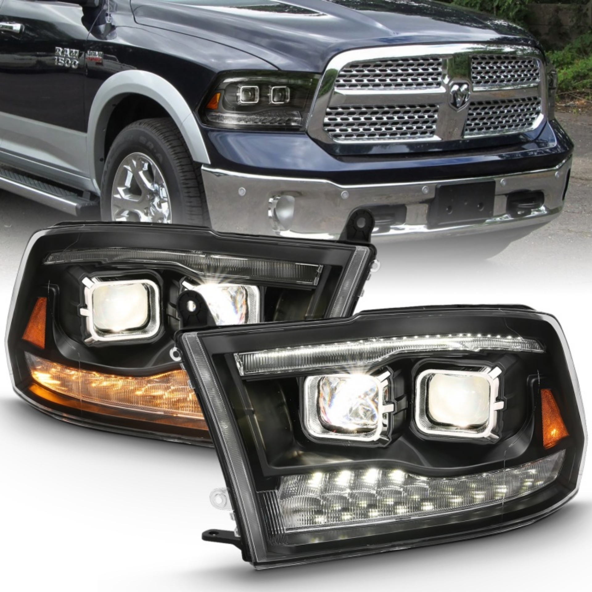 Picture of ANZO 2009-2018 Dodge Ram 1500 Projector H-L- Switchback Chrome Amber