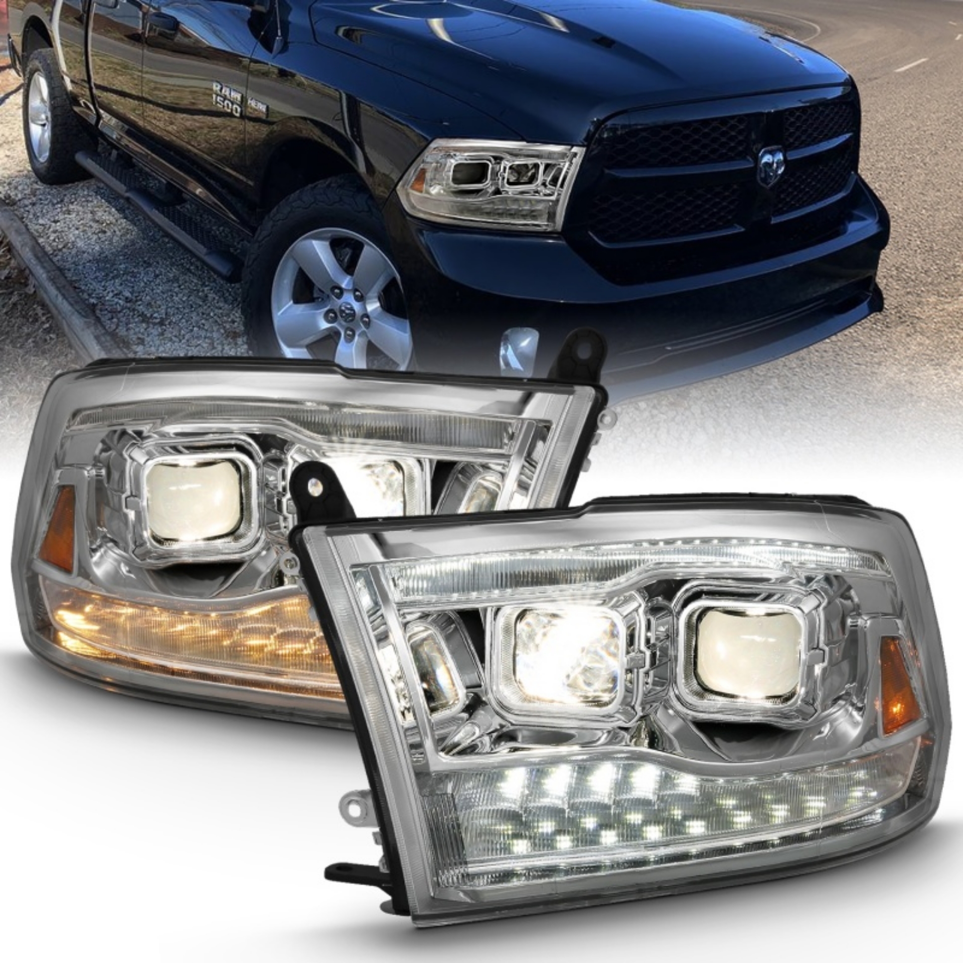 Picture of ANZO 2009-2018 Dodge Ram 1500 Projector H-L- Switchback Black Amber