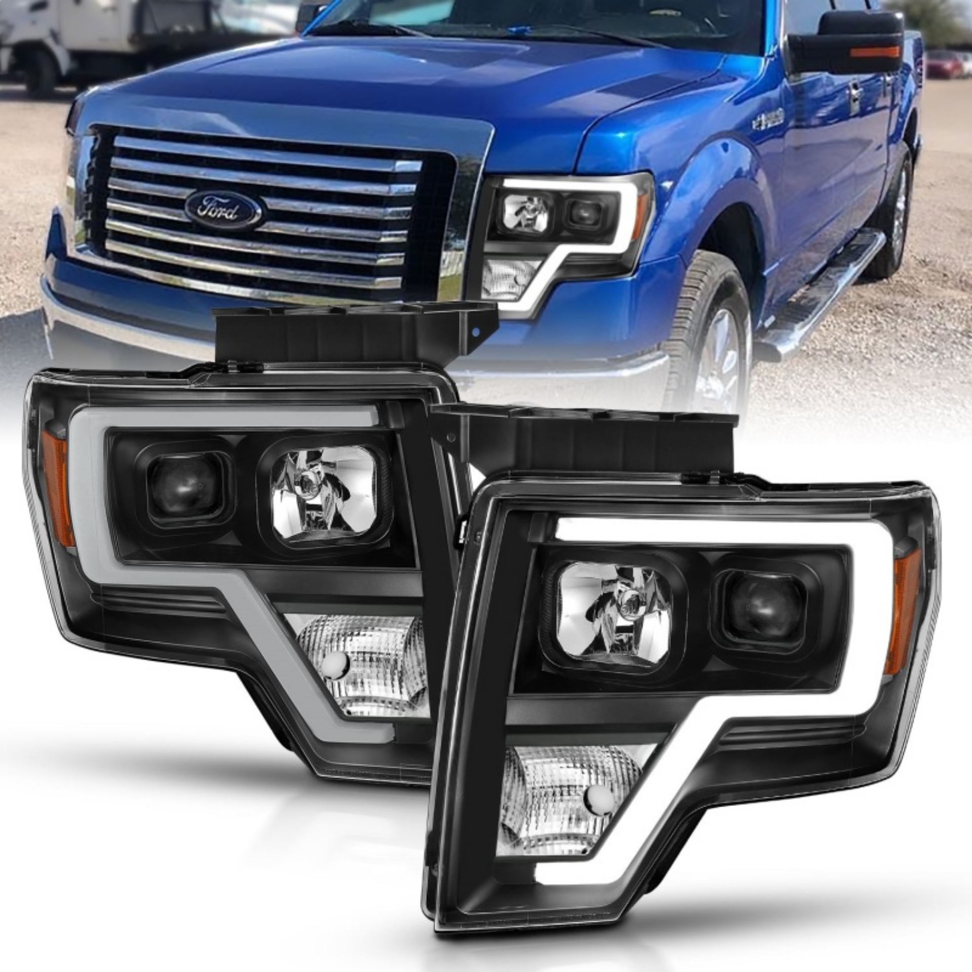 Picture of ANZO 2009-2014 Ford F-150 Projector Light Bar H-L Black Amber