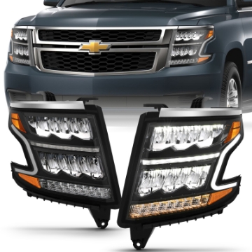 Picture of ANZO 15-20 Chevy Tahoe-Suburban LED Light Bar Style Headlights Black w-Sequential w-DRL w-Amber