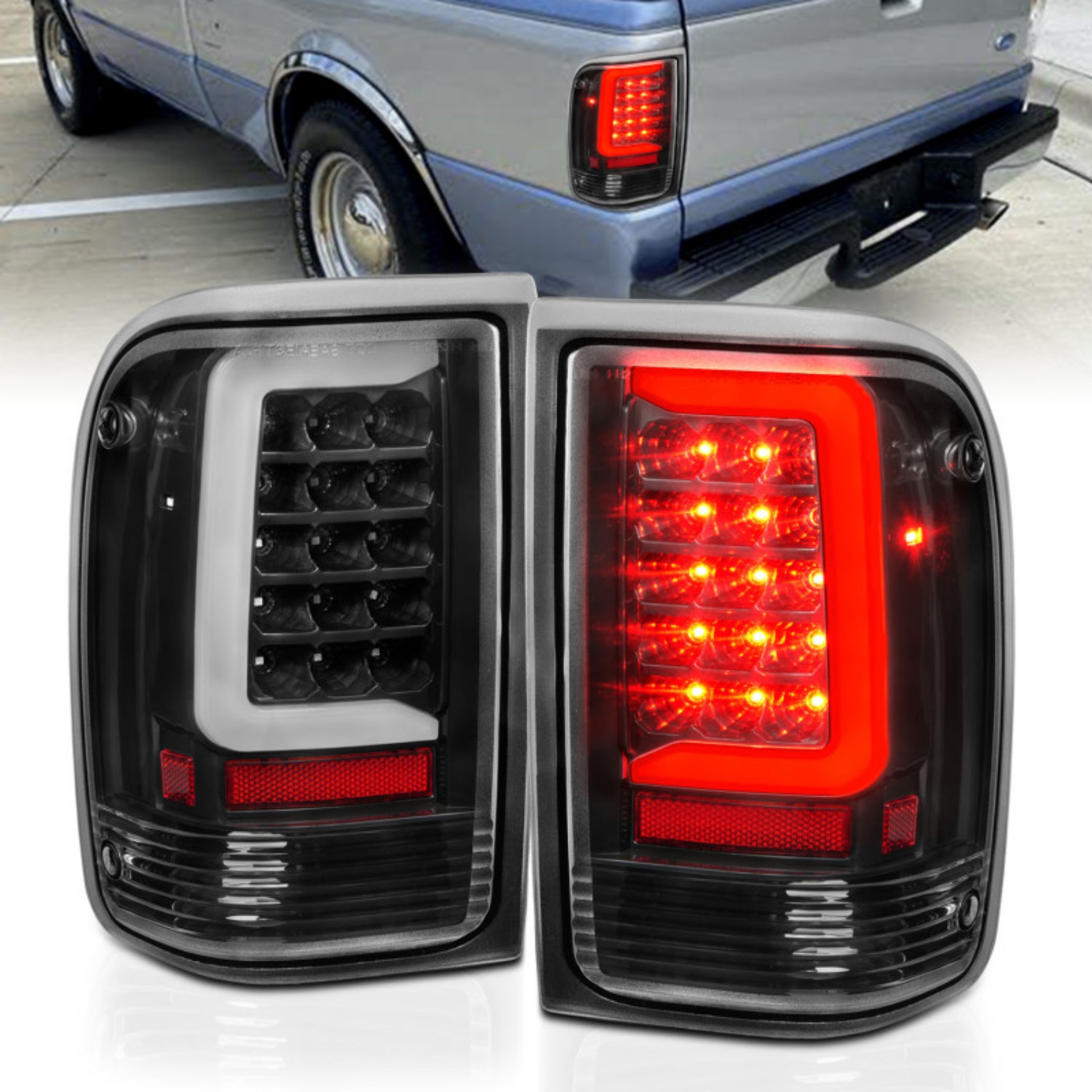 Picture of ANZO 1993-1997 Ford  Ranger LED Tail Lights w- Light Bar Black Housing Clear Lens