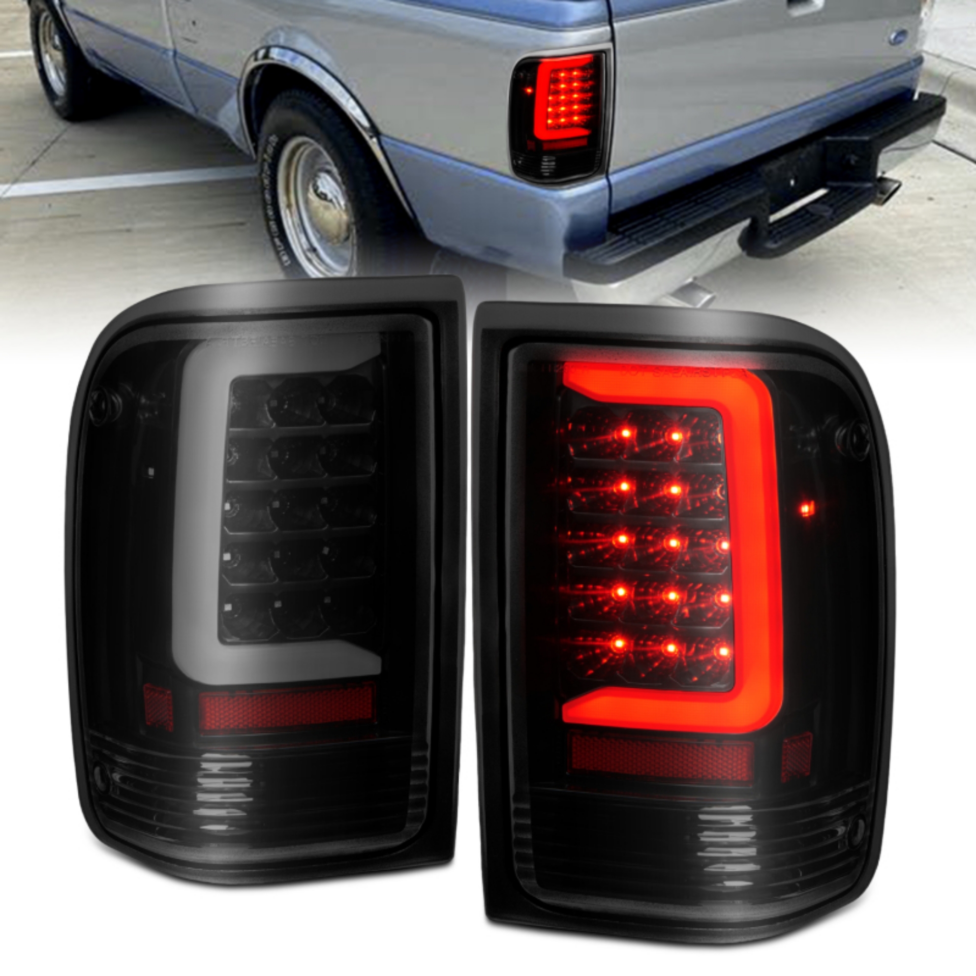 Picture of ANZO 1993-1997 Ford  Ranger LED Tail Lights w- Light Bar Black Housing Smoked Lens