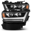 Picture of AlphaRex 19-20 Dodge Ram 1500 LUXX LED Proj Headlights Plank Jet Blk w-Activ Light-Seq Signal-DRL