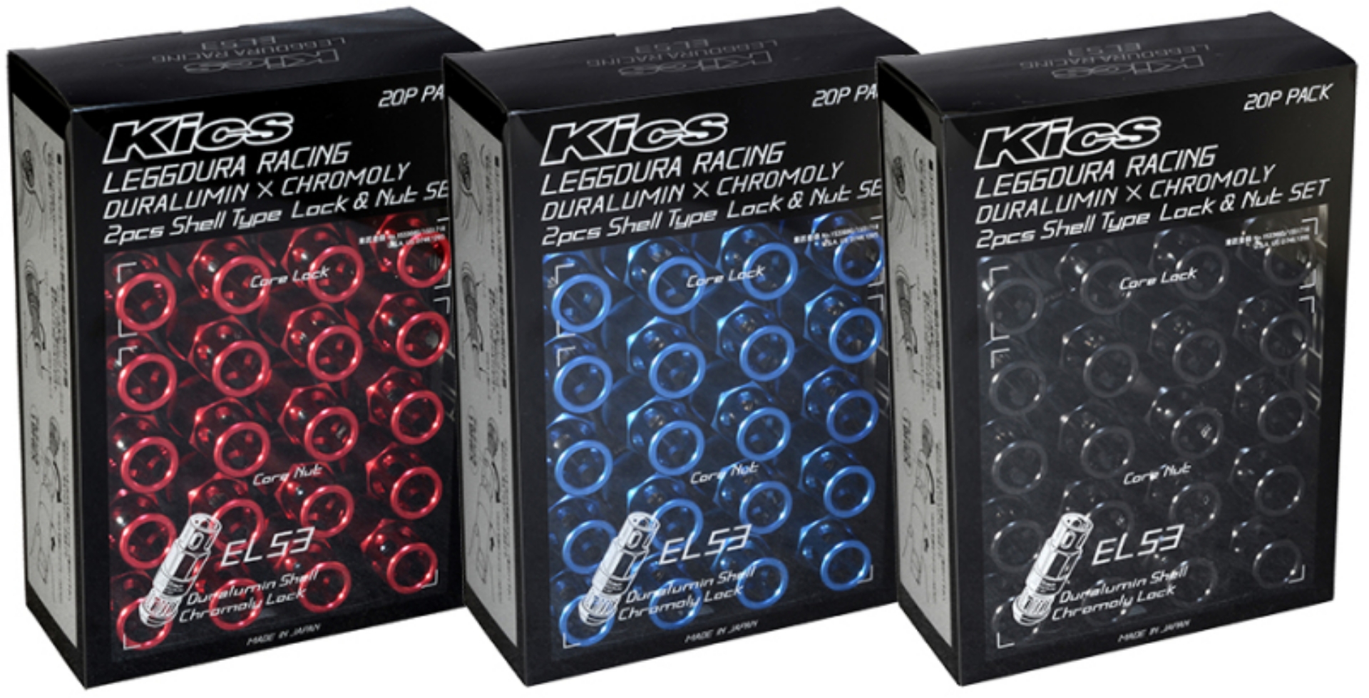 Picture of Project Kics Leggdura Racing 53mm EL53 Shell Type Lug Nut 16 Pcs + 4 Locks 12X1-50 Blue