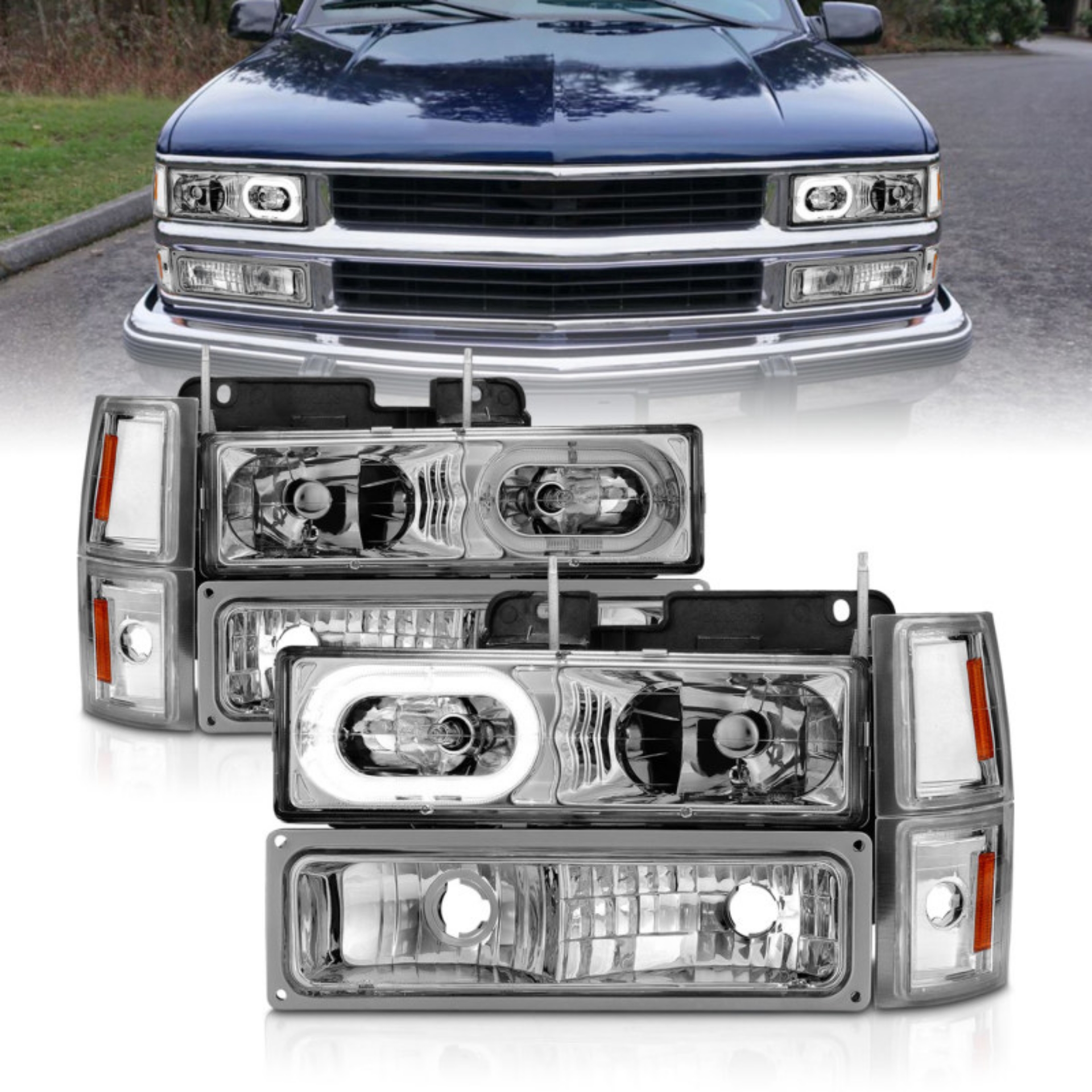 Picture of ANZO 88-98 Chevrolet C1500 Crystal Headlights Chrome Housing w- Signal and Side Marker Lights