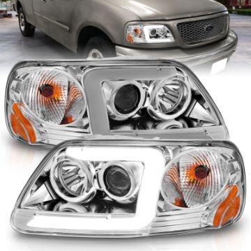 Picture of ANZO 1997-2003 Ford F-150 Projector Headlights w- Light Bar Chrome Housing