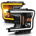 Picture of ANZO 2018-2020 Ford F-150 Projector Headlight w- Plank Style Switchback Black Housing