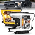 Picture of ANZO 2018-2020 Ford F-150 Projector Headlight w-Plank Style Switchback Chrome Housing
