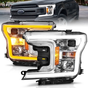 Picture of ANZO 2018-2020 Ford F-150 Projector Headlight w-Plank Style Switchback Chrome Housing