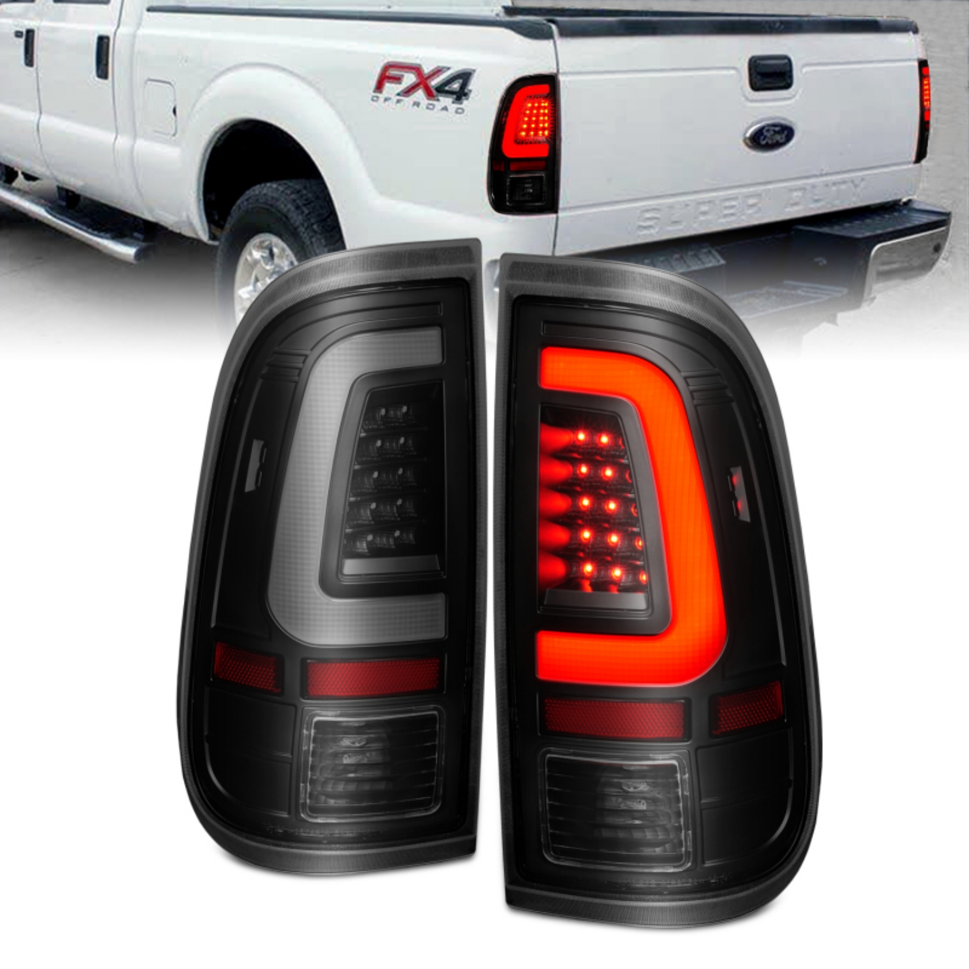 Picture of ANZO 2008-2016 Ford  F-250  LED Tail w- Lights Bar Black Housing Smoke Lens