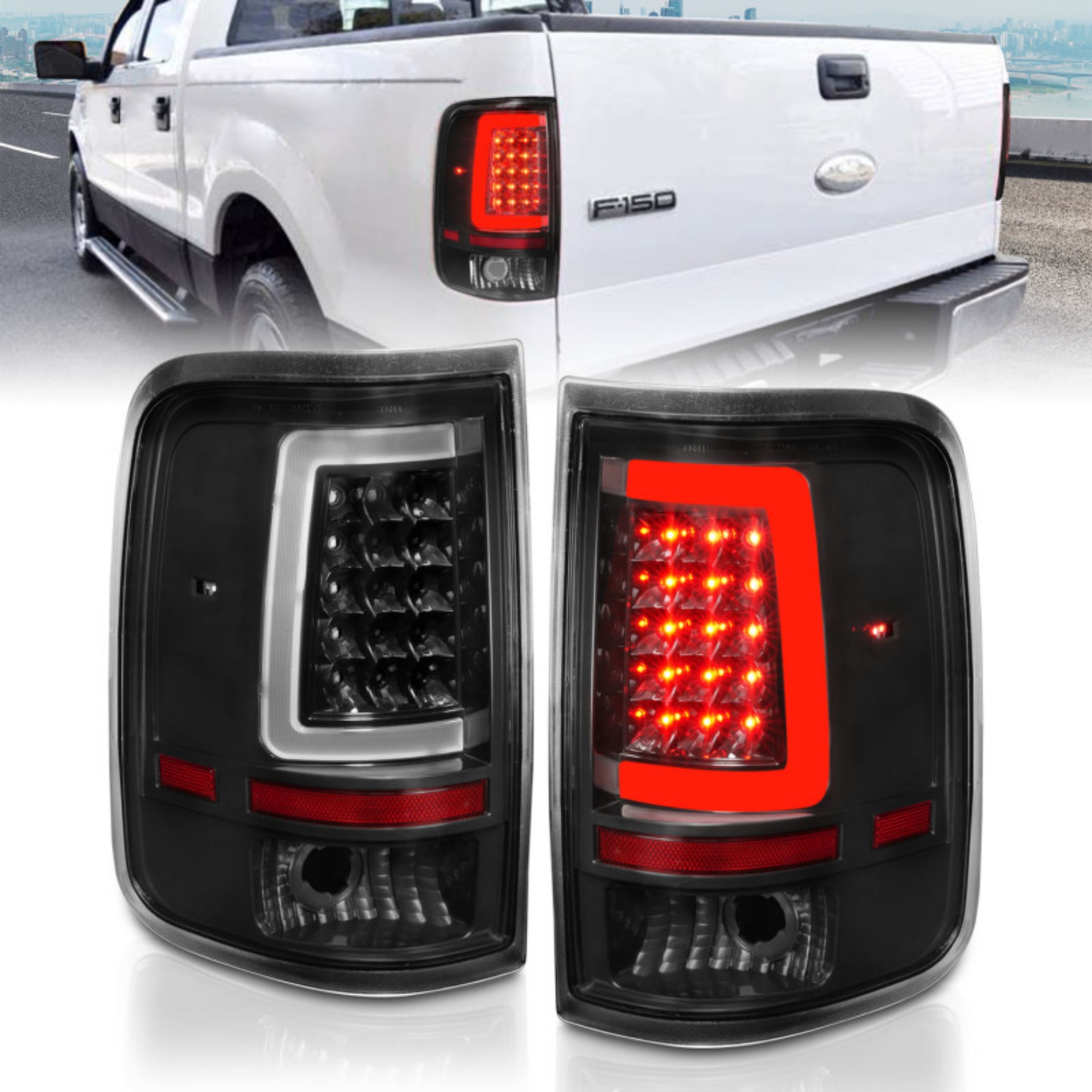 Picture of ANZO 2004-2006 Ford F-150 LED Tail Lights w- Light Bar Black Housing Clear Lens
