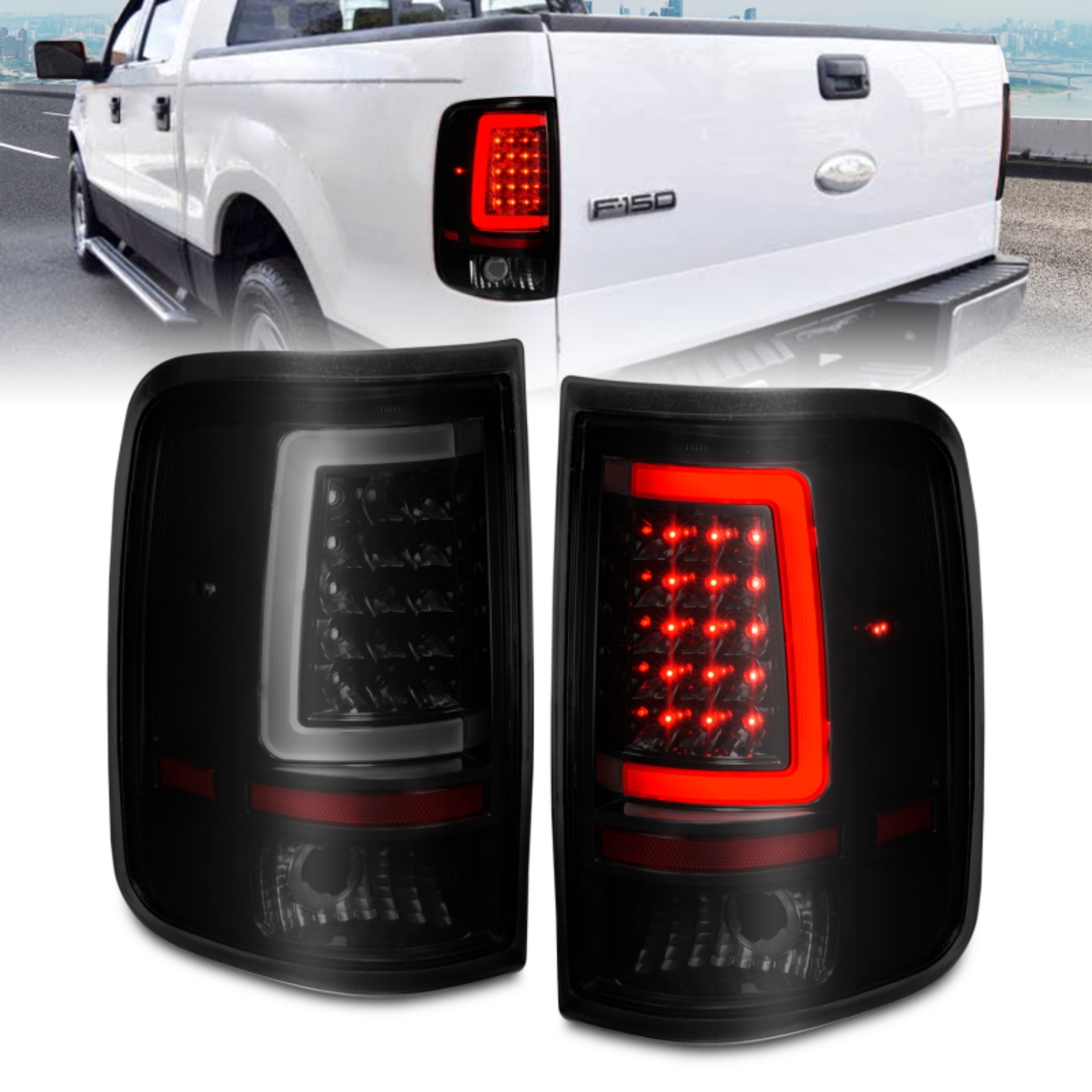 Picture of ANZO 2004-2006 Ford F-150 LED Tail Lights w- Light Bar Black Housing Smoke Lens
