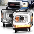 Picture of ANZO 2014-2015 GMC Sierra 1500 Projector Headlights w- Light Bar Chrome Housing Halogen Type