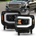 Picture of ANZO 2014-2015 GMC Sierra 1500 Projector Headlights w- Light Bar Black Housing Halogen Type