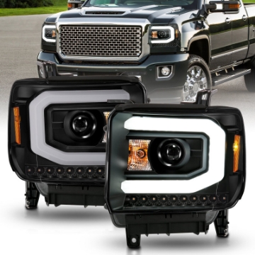 Picture of ANZO 2014-2015 GMC Sierra 1500 Projector Headlights w- Light Bar Black Housing Halogen Type