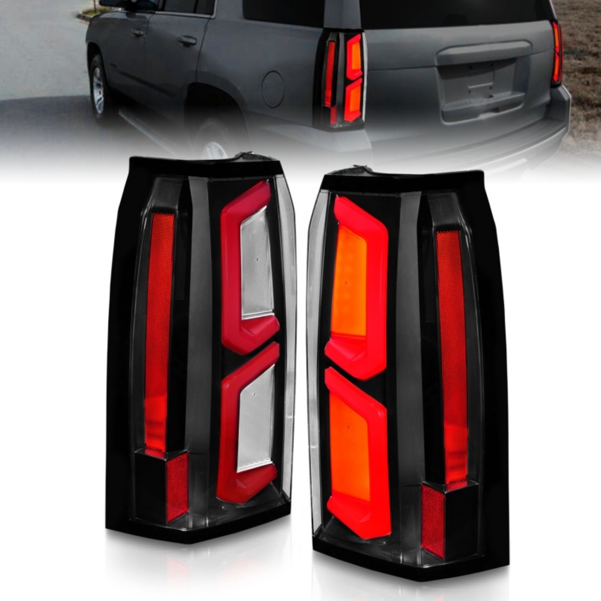 Picture of ANZO 2015-2020 Chevrolet Tahoe LED Tail Lights w- Light Bar Black Housing Clear Lens