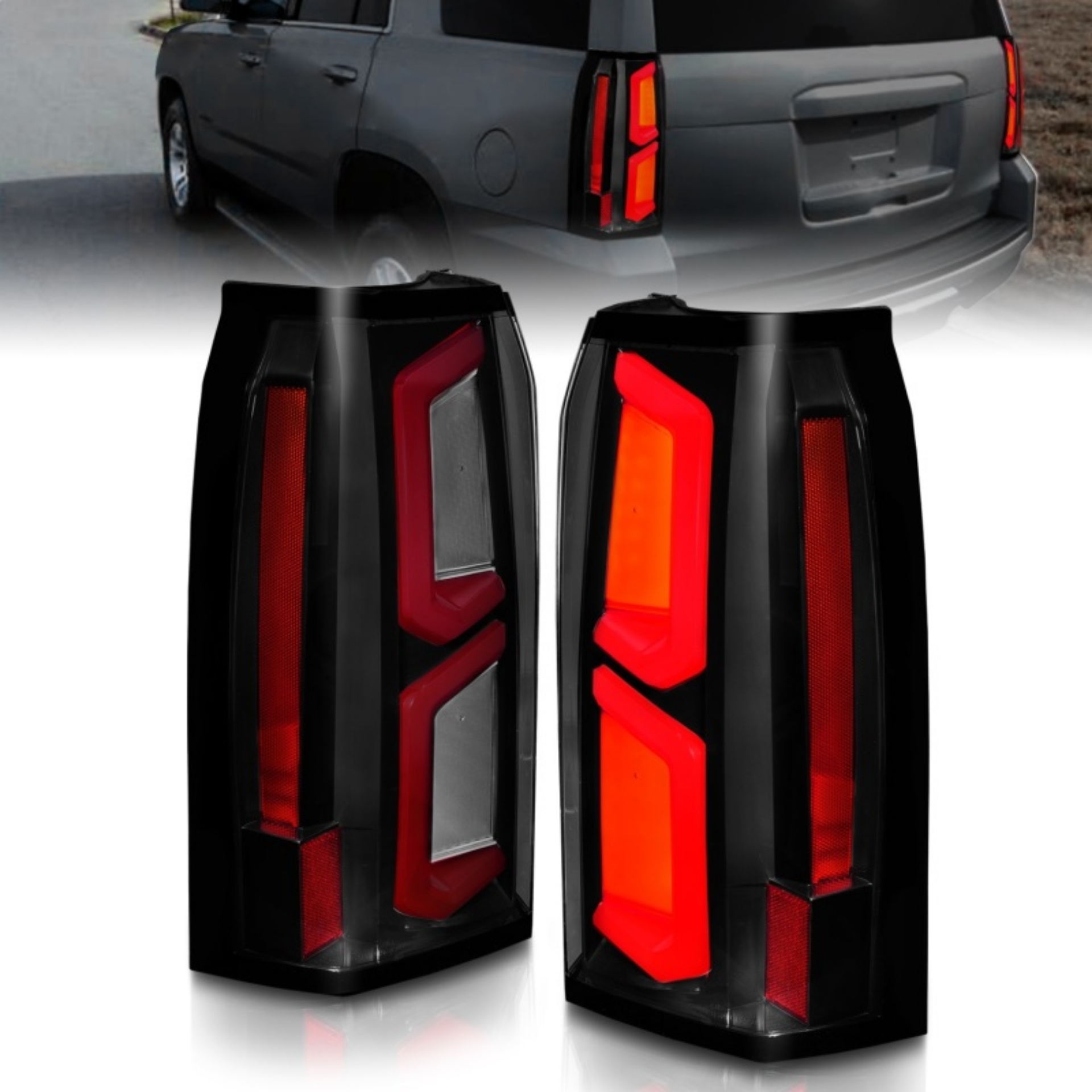 Picture of ANZO 2015-2020 Chevrolet Tahoe LED Tail Lights w- Light Bar Black Housing Smoke Lens