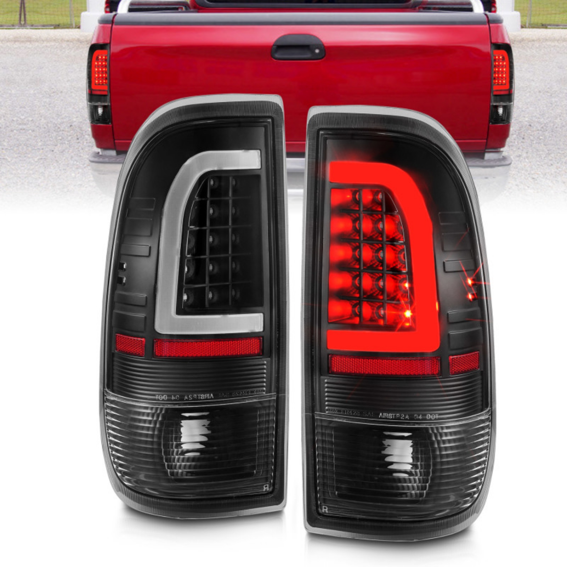 Picture of ANZO 1997-2003 Ford F-150 LED Tail Lights w- Light Bar Black Housing Clear Lens