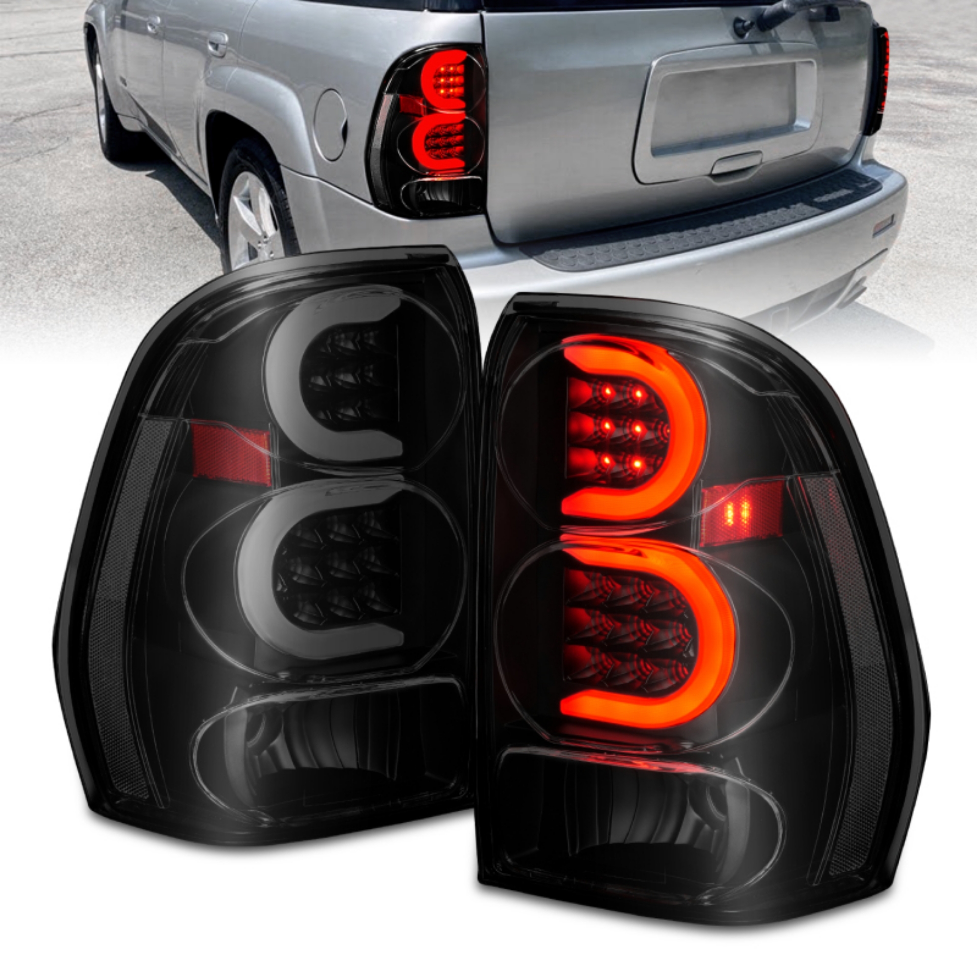 Picture of ANZO 2002-2009 Chevrolet Trailblazer LED Tail Lights w- Light Bar Black Housing Smoke Lens