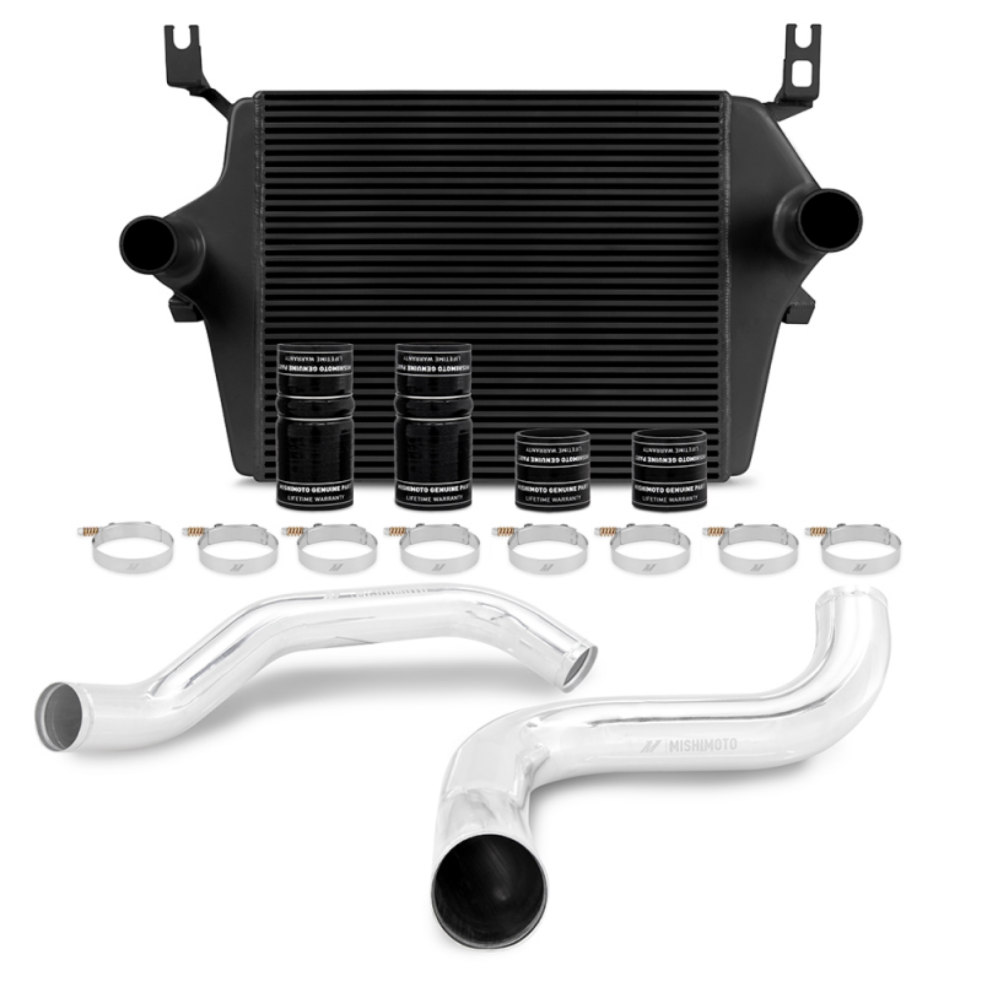 Picture of Mishimoto 99-03 Ford 7-3L Powerstroke PSD Black Intercooler Kit w- Polished Pipes