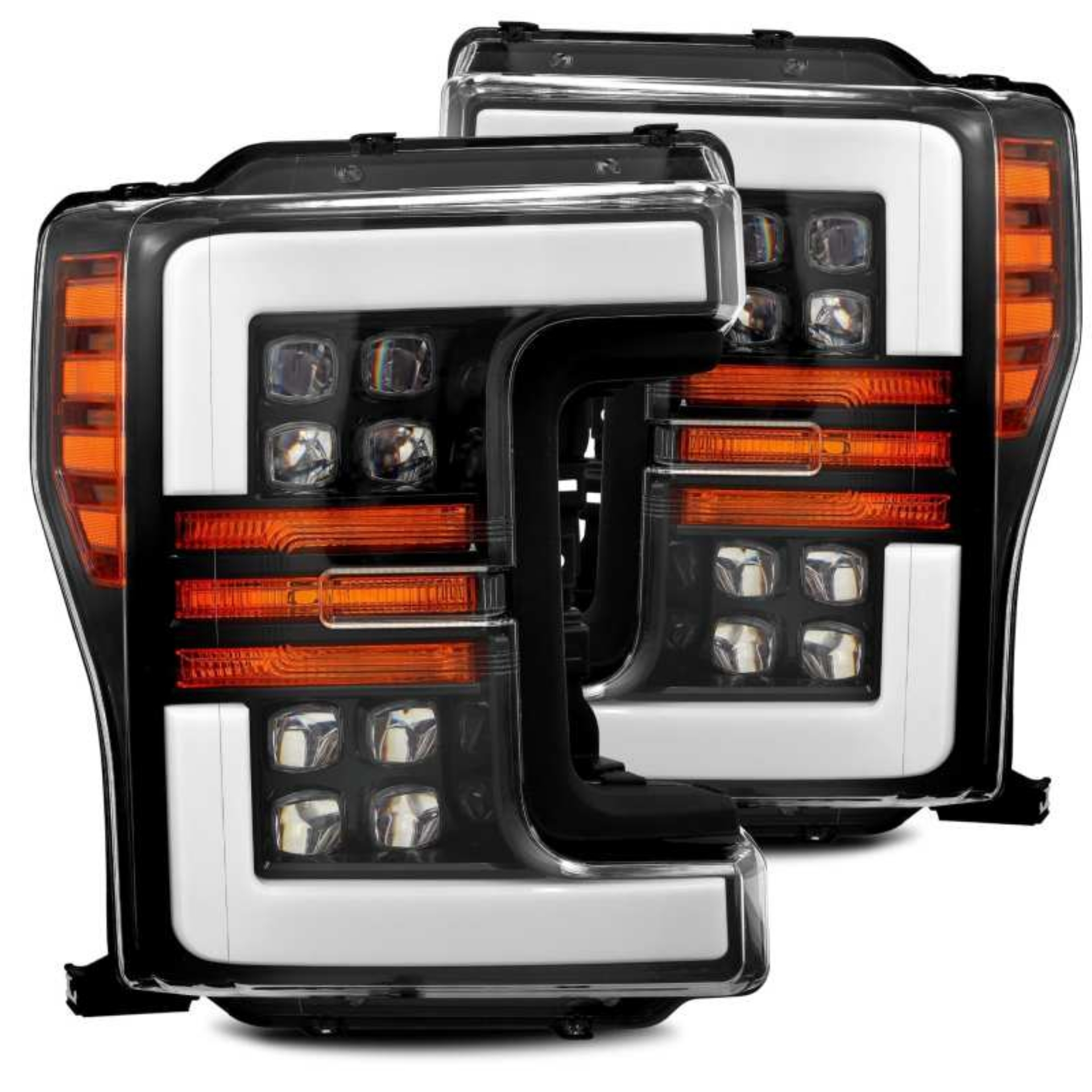 Picture of AlphaRex 17-19 Ford F-250 SD NOVA LED Proj Headlights Plank Style Gloss Blk w-Activ Light-Seq Signal