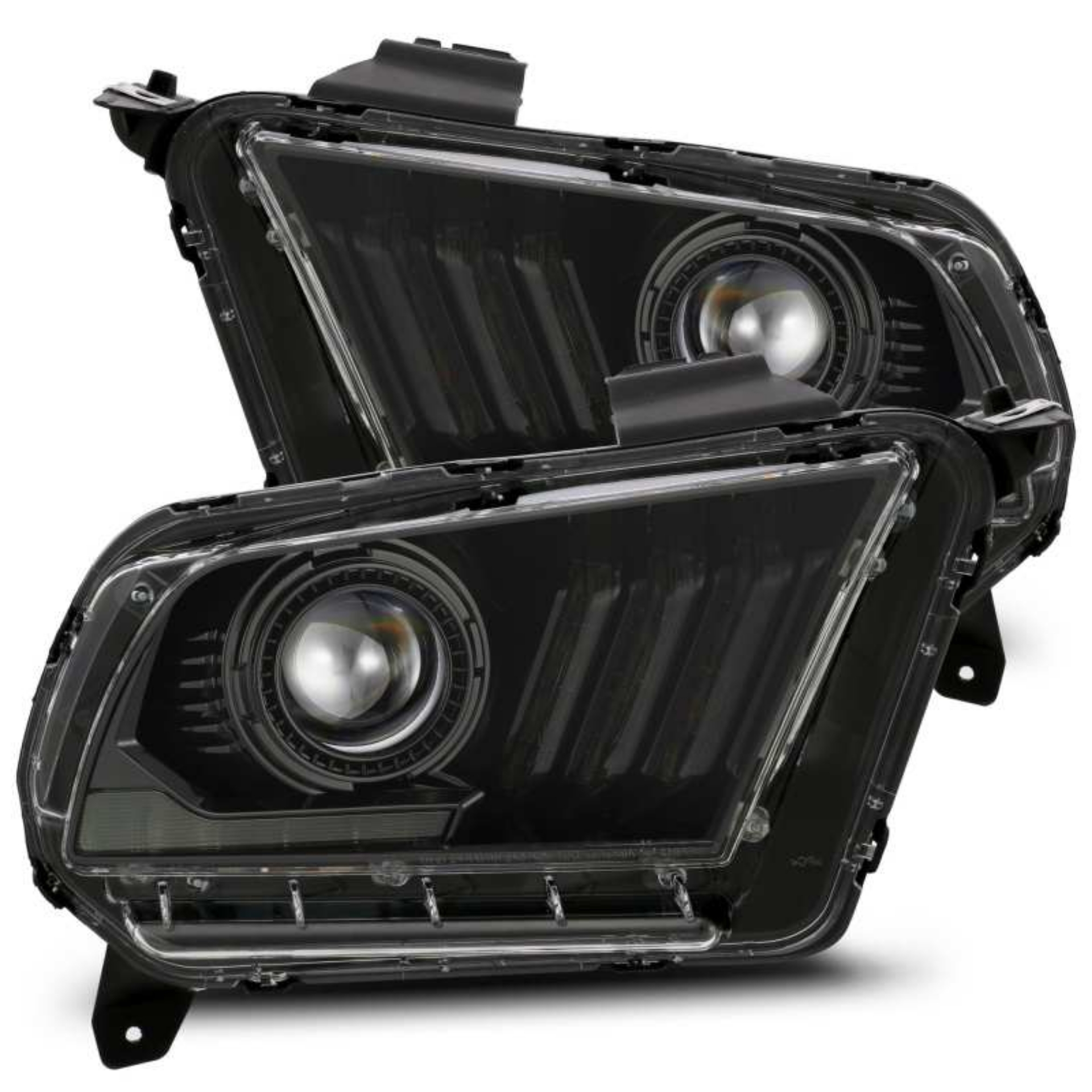 Picture of AlphaRex 10-12 Ford Mustang PRO-Series Projector Headlights Plank Style Black w-Top-Bottom DRL