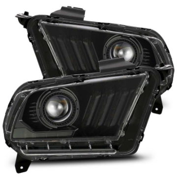 Picture of AlphaRex 10-12 Ford Mustang PRO-Series Projector Headlights Plank Style Black w-Top-Bottom DRL