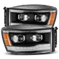Picture of AlphaRex 06-08 Dodge Ram 1500HD LUXX LED Projector Headlights Plank Style Black w-Seq Signal-DRL