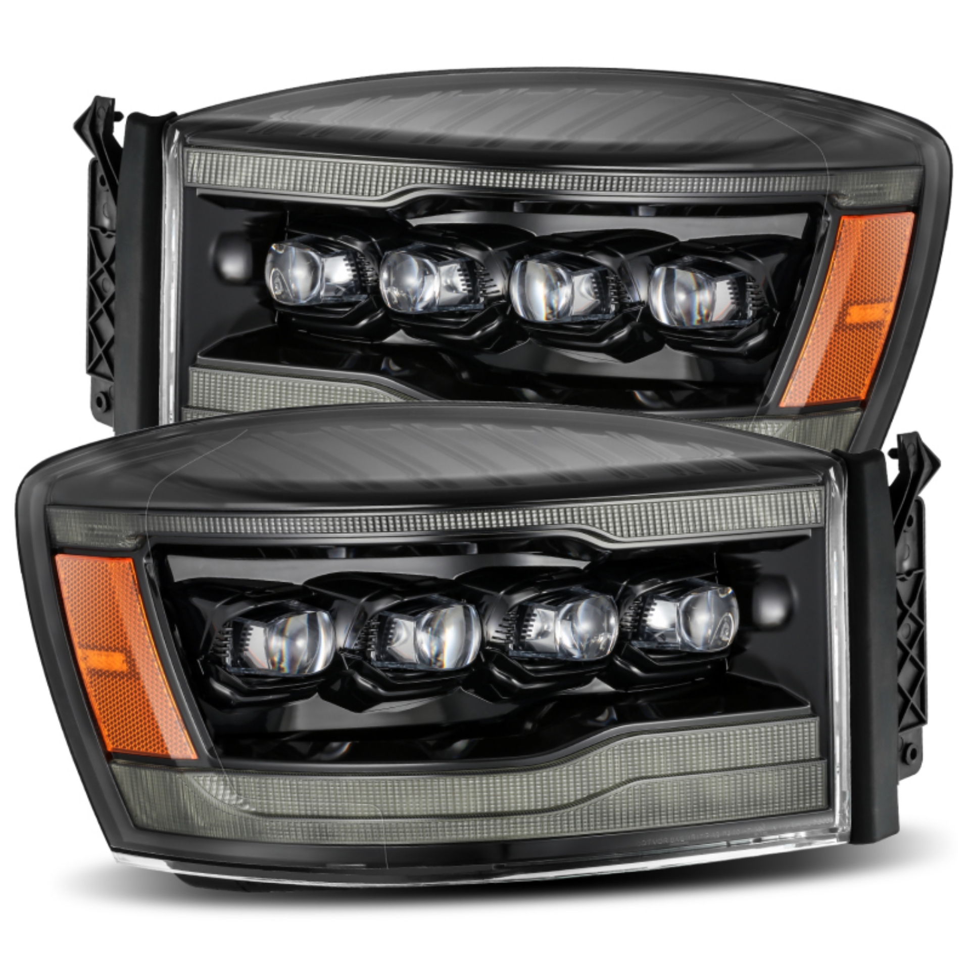 Picture of AlphaRex 06-08 Ram 1500HD NOVA LED Proj Headlights Plank Style Alpha Blk w-Seq Signal-DRL-Amber LED