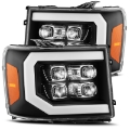 Picture of AlphaRex 07-13 GMC 1500HD NOVA LED Proj Headlights Plank - Jet Black w-Activ Light-Seq Signal-DRL