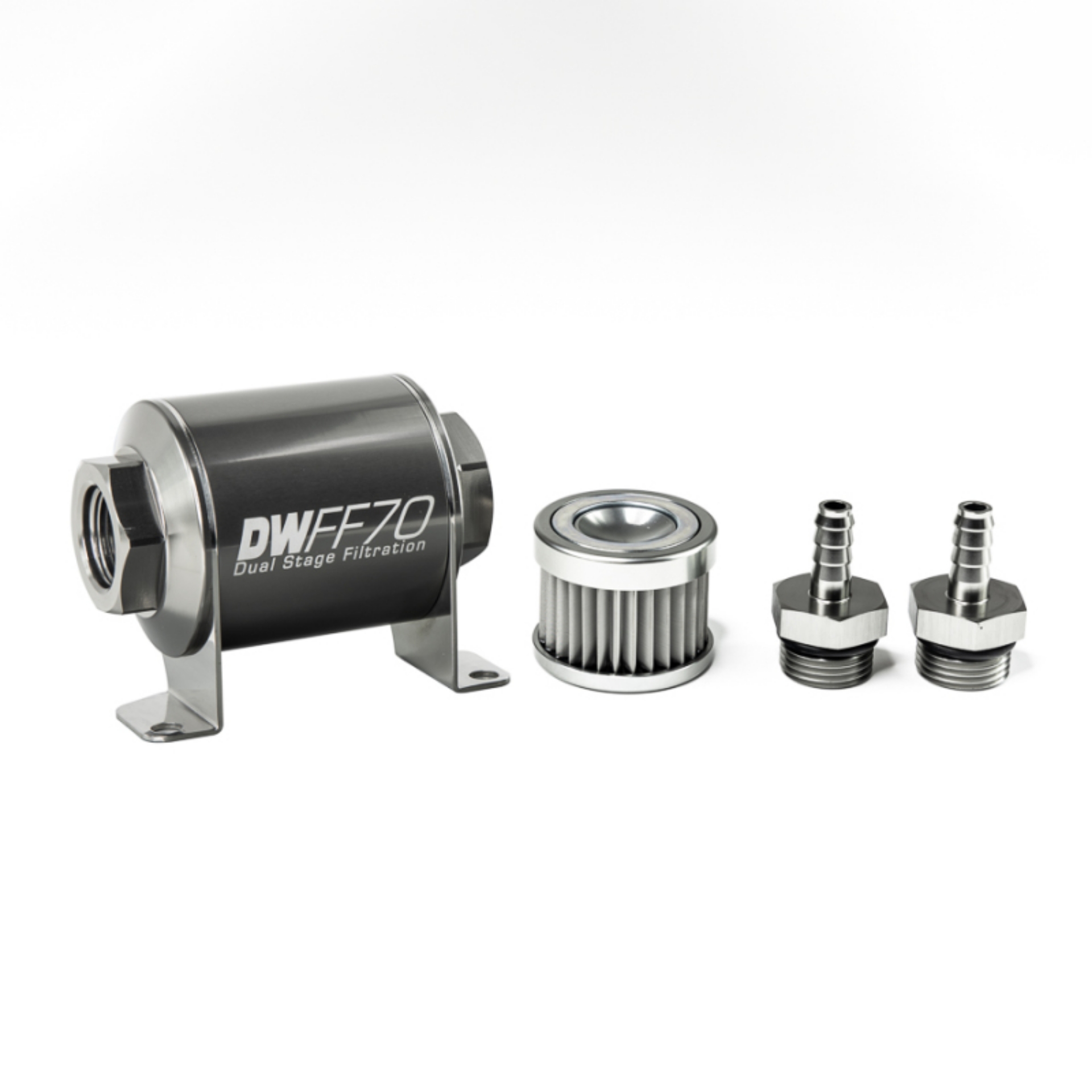 Picture of DeatschWerks Stainless Steel 5-16in 5 Micron Universal Inline Fuel Filter Housing Kit 70mm