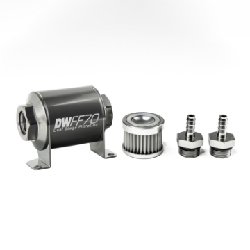 Picture of DeatschWerks Stainless Steel 5-16in 5 Micron Universal Inline Fuel Filter Housing Kit 70mm