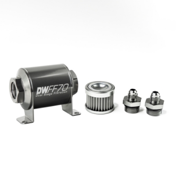 Picture of DeatschWerks Stainless Steel 6AN 5 Micron Universal Inline Fuel Filter Housing Kit 70mm
