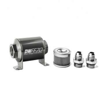 Picture of DeatschWerks Stainless Steel 8AN 100 Micron Universal Inline Fuel Filter Housing Kit 70mm