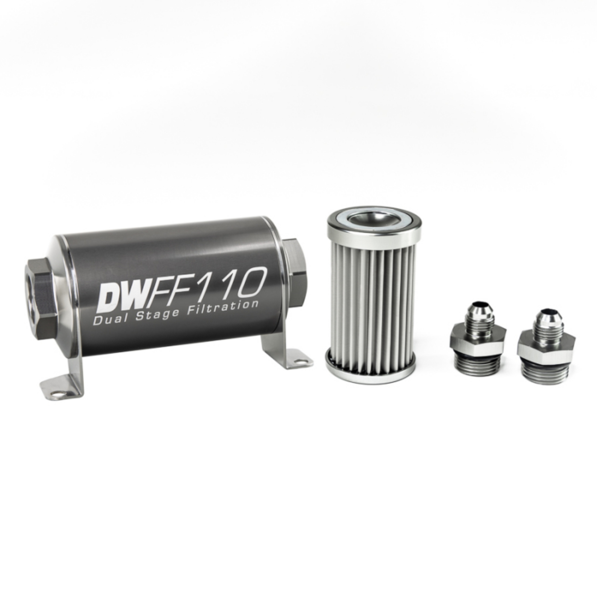Picture of DeatschWerks Stainless Steel 6AN 5 Micron Universal Inline Fuel Filter Housing Kit 110mm