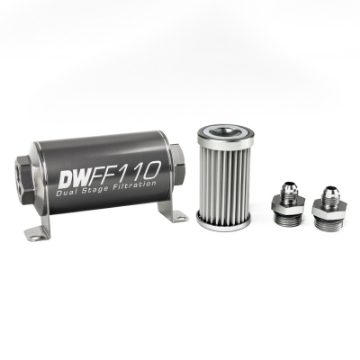 Picture of DeatschWerks Stainless Steel 6AN 5 Micron Universal Inline Fuel Filter Housing Kit 110mm