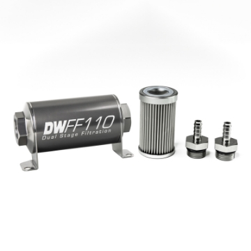 Picture of DeatschWerks Stainless Steel 5-16in 10 Micron Universal Inline Fuel Filter Housing Kit 110mm